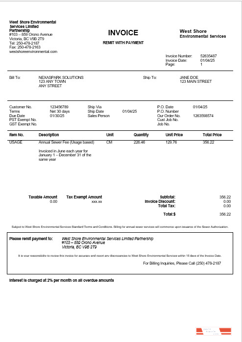 USA WEST SHORE business utility bill Word and PDF template PSD template